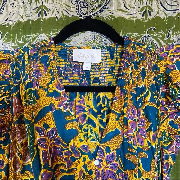 Cleobella Multicolored Chloe Indoblockprint Button Down Blouse Size Medium - Picture 4 of 14